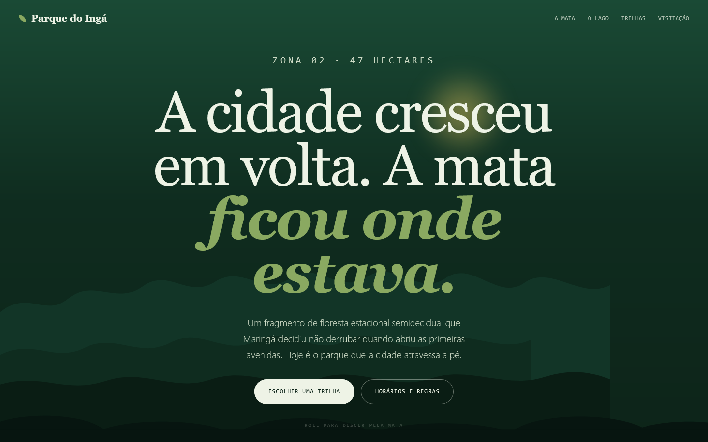 Quatro camadas de mata em parallax, organizadas pelos estratos reais da floresta.